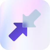 A purple and white arrow pointing to the right.